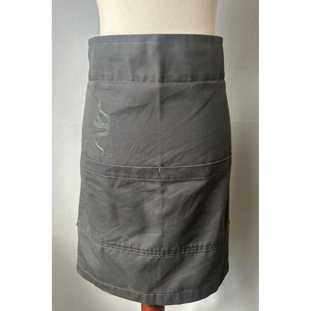 Hedley & Bennett Waist Apron Bistro Length Two Pockets Slate Gray Embroidered